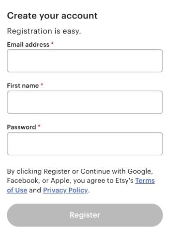 register on etsy