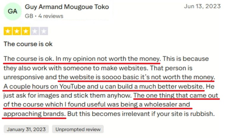 6 Figure FBA Launchpad Trustpilot review