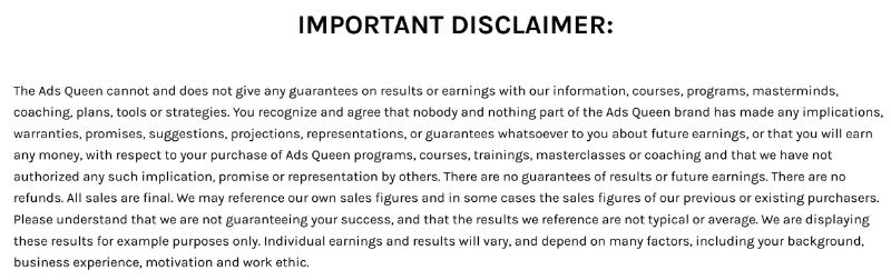 ads queen disclaimer