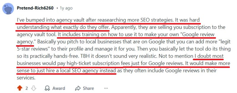 Agency Vault Reddit review