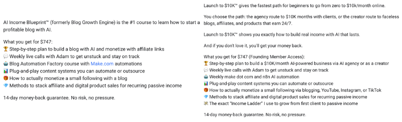 ai income blueprint vs launch to 10k