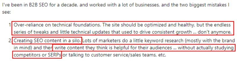 B2B seo reddit comment