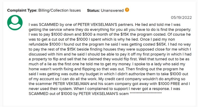 better business bureau complains peter vekselman