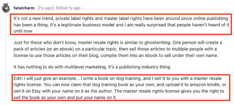 reddit comment plr mrr legit