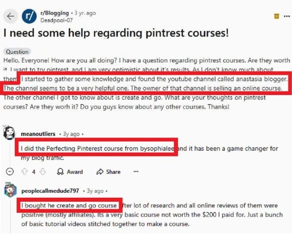 finding pinterest courses reddit