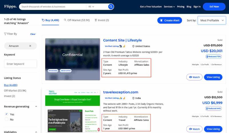 flippa affiliate marketing niche