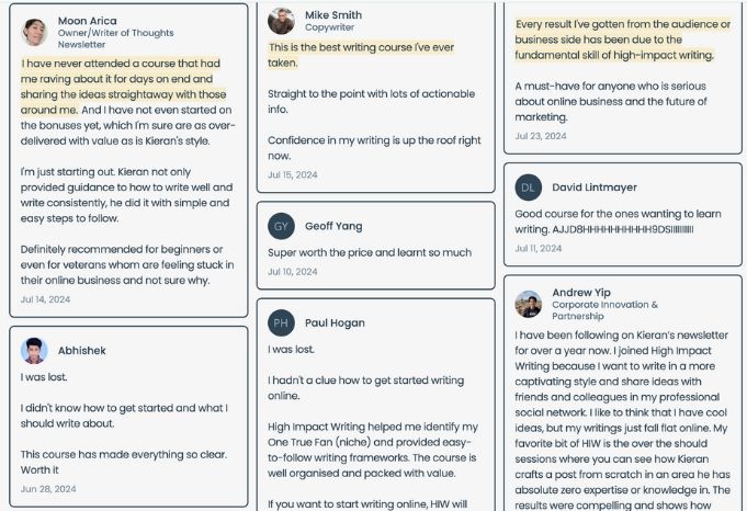 high impact writing testimonials