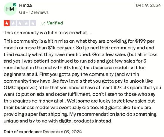 hmza negative course review trustpilot