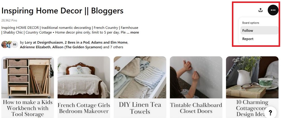 How to follow a specific Pinterest board