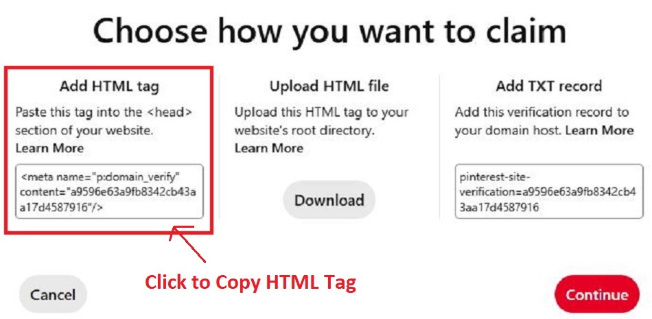 Claim your website on Pinterest