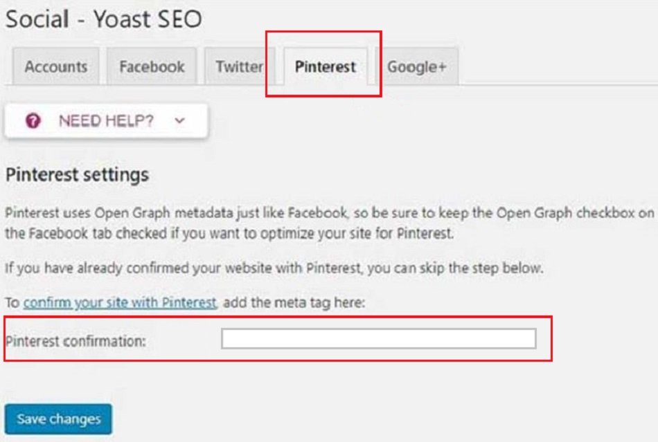 Add Pinterest meta tag to your website