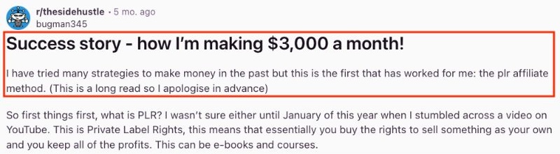 reddit success story plr