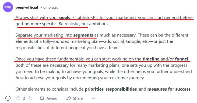 marketing plan reddit