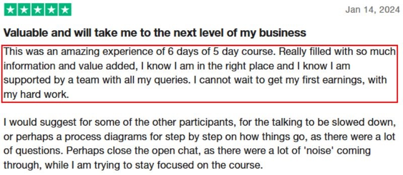 mastery institute review trustpilot positive