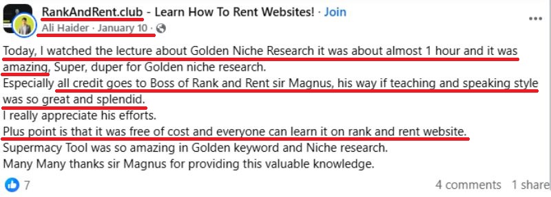 Rank And Rent Club Facebook review