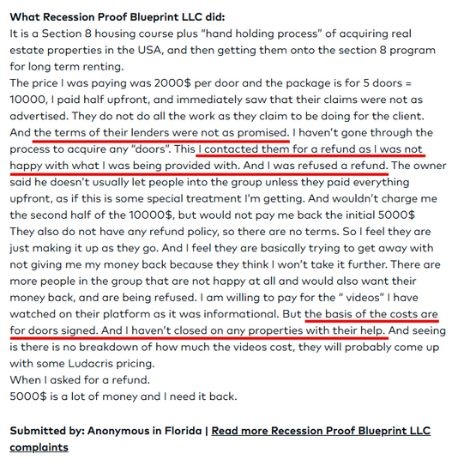 Recession Proof Blueprint llc complaint