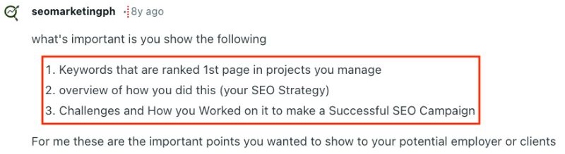 SEO portfolio Reddit