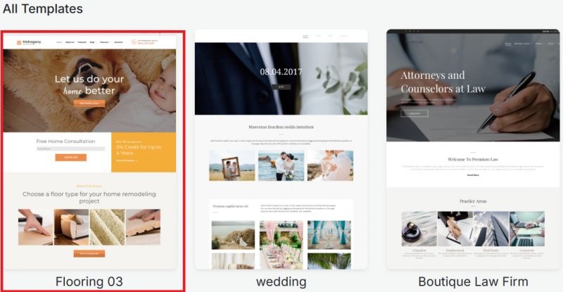 snapps website builder templates