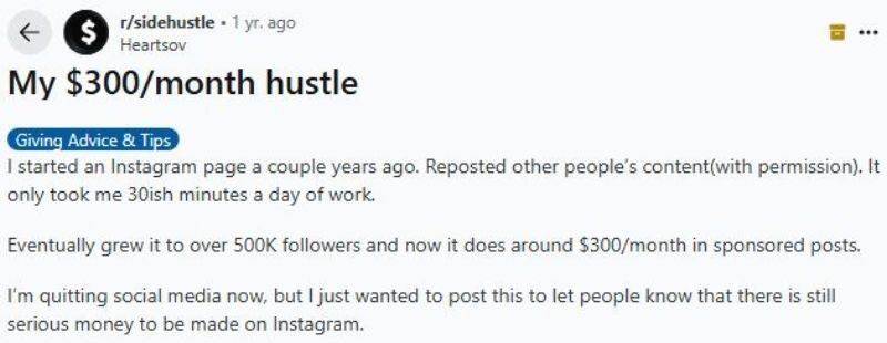 How much do you make with Instagram reposting Reddit