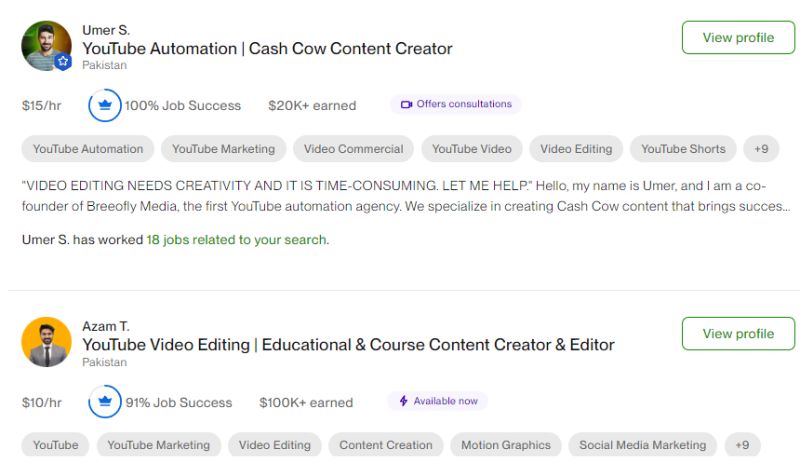 upwork youtube automation
