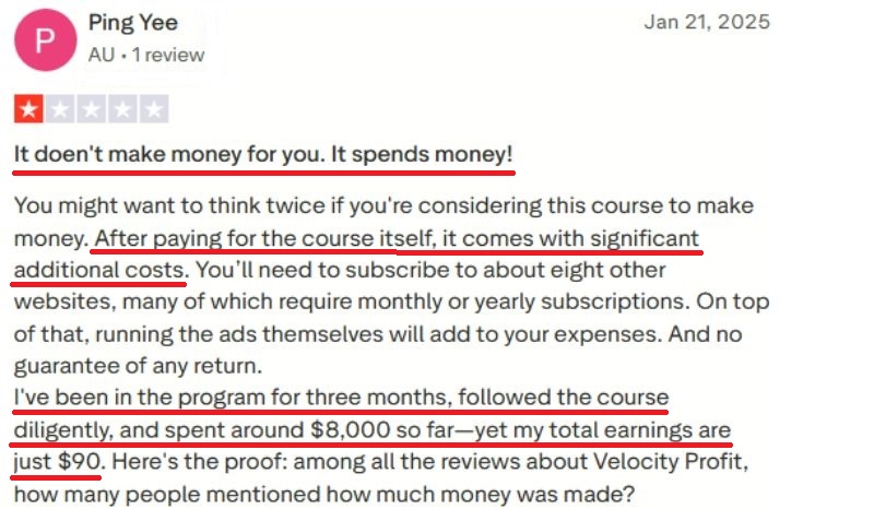 Velocity Profits red flags