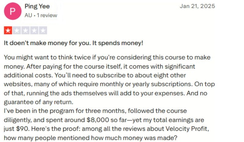 Velocity Profits red flags
