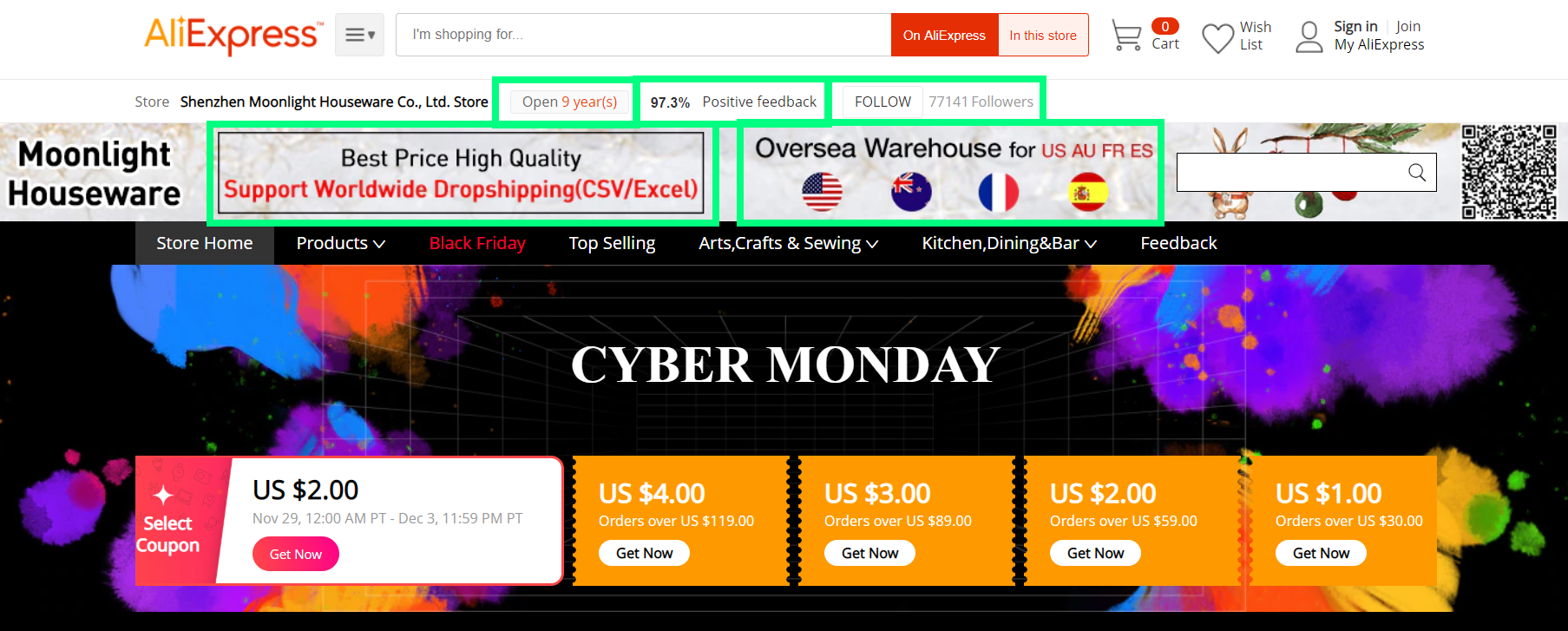 An example of supplier info on their AliExpress Home Page.