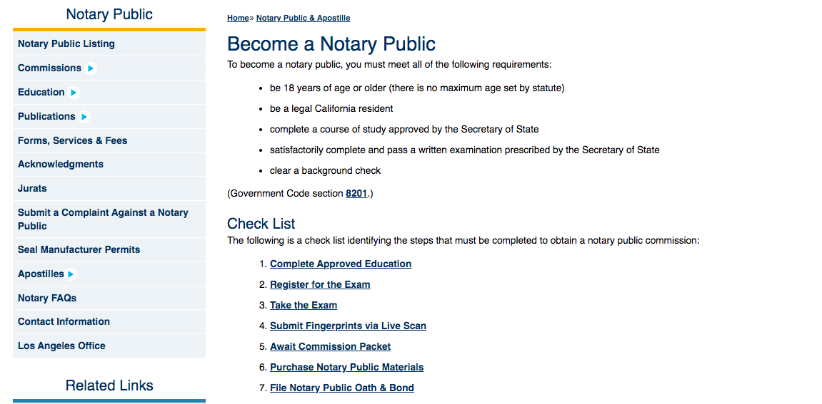 CA notary public requirements