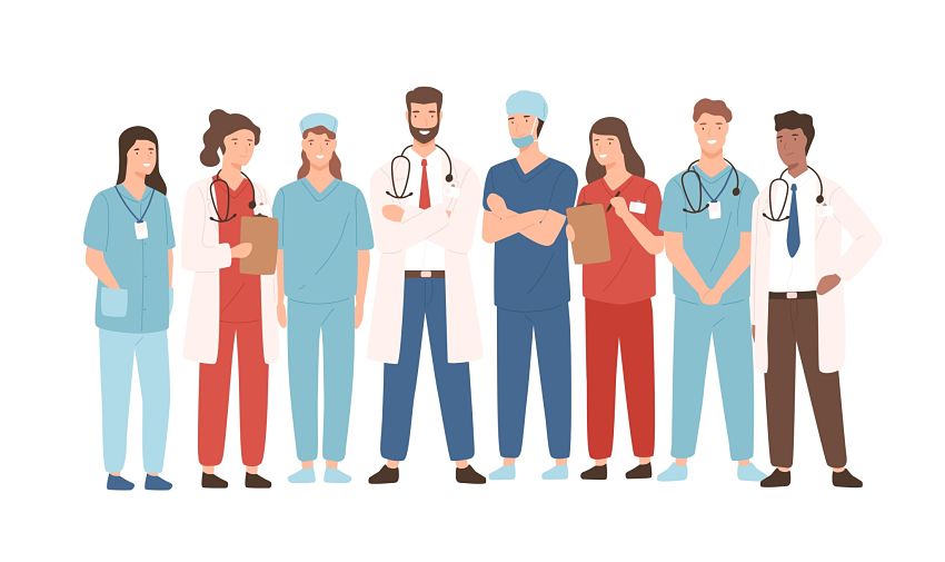 cartoon of nurses and doctors