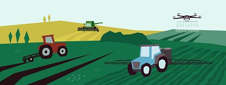 cartoon of tractors in a field