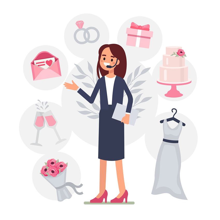cartoon of a woman planning a wedding
