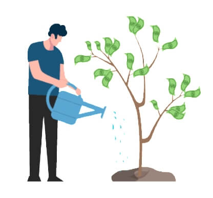 cartoon of a man watering a tree