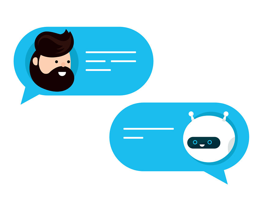cartoon of a man and a chat bot talking