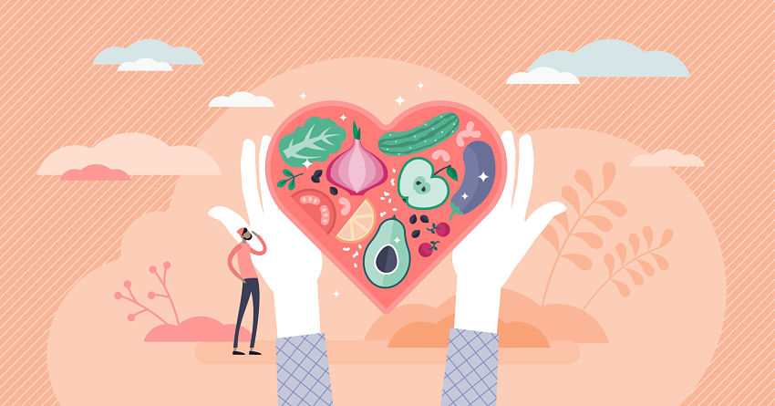 cartoon of a heart full of healthy food