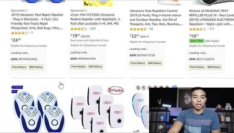 screenshot of Amazon products