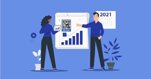 cartoon of a man and woman developing a QR code