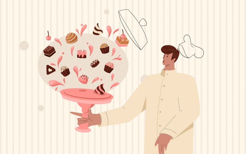 vector of a chef with a tray of chocolates