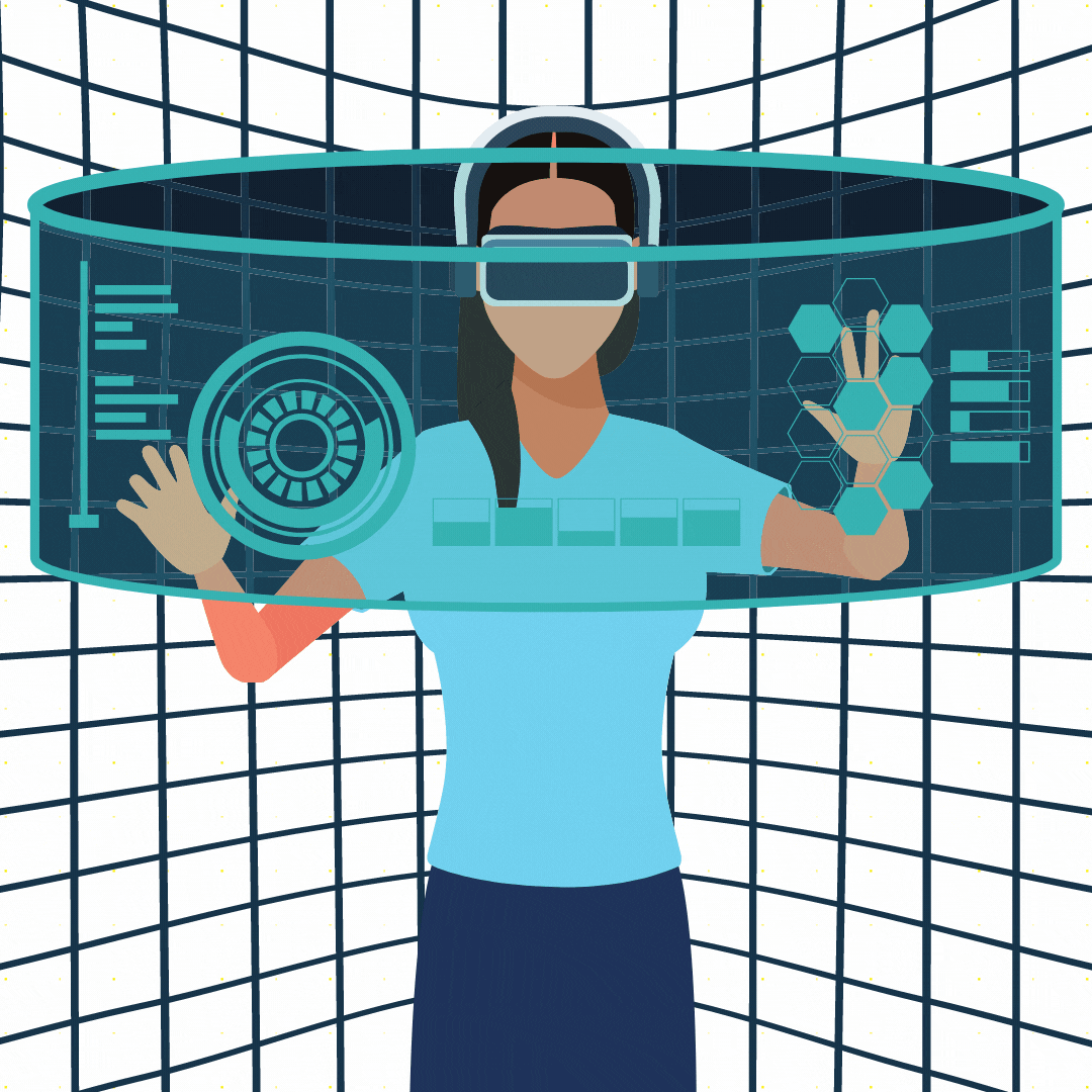 cartoon of a woman gaming with VR