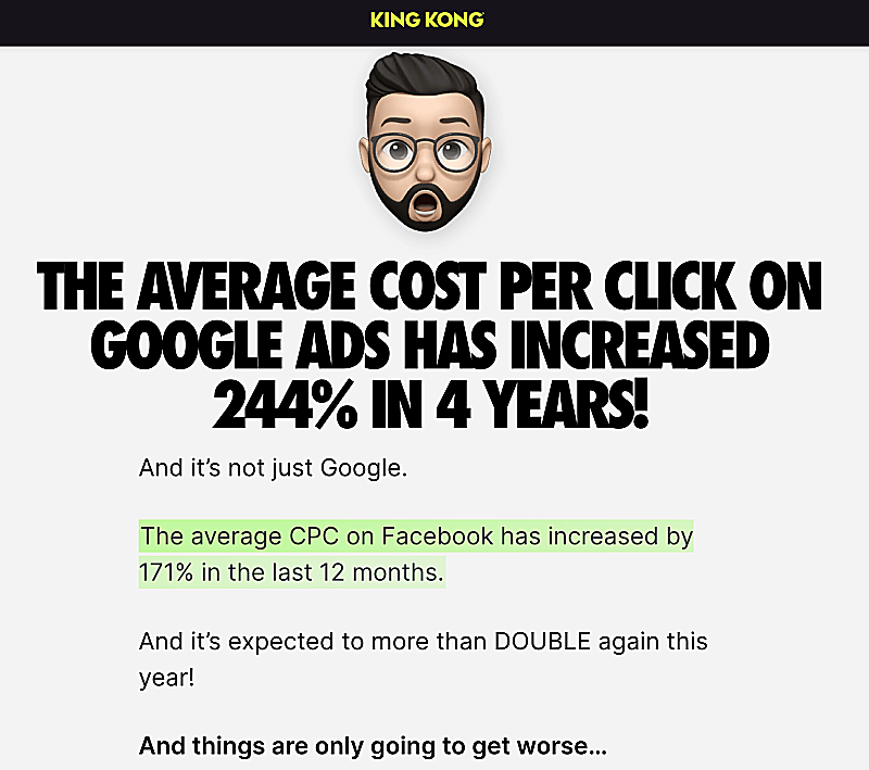sabri suby post about google ads increasing 244% in 4 years