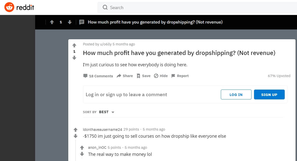 reddit dropshipping