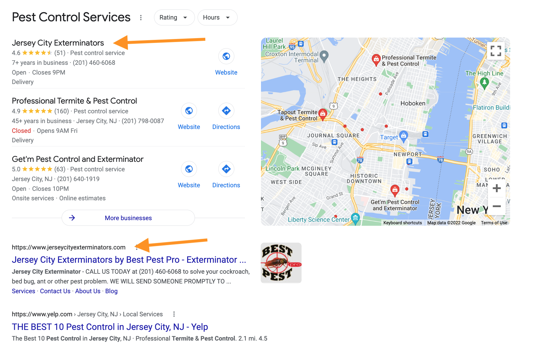 jersey city pest control with top spot in map pack and organic search
