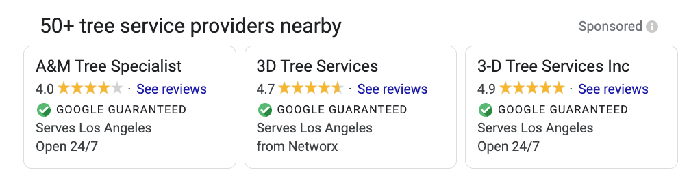 tree service google sponsored results