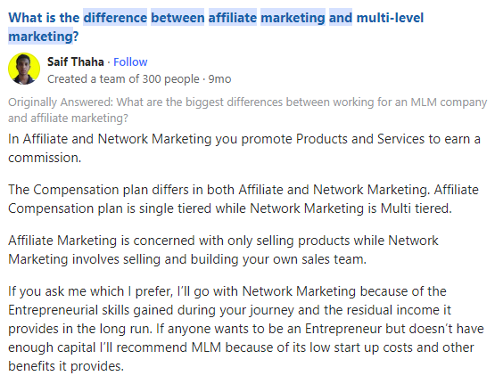 Difference Between Affiliate Marketing and Network Marketing Quora