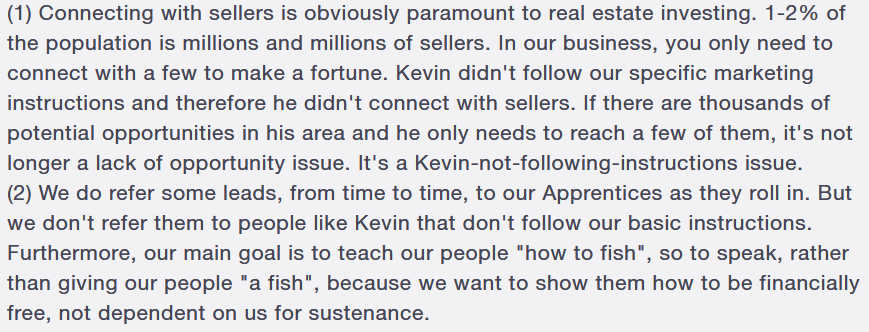 Another response to Kevin's Freedom Mentor complaint