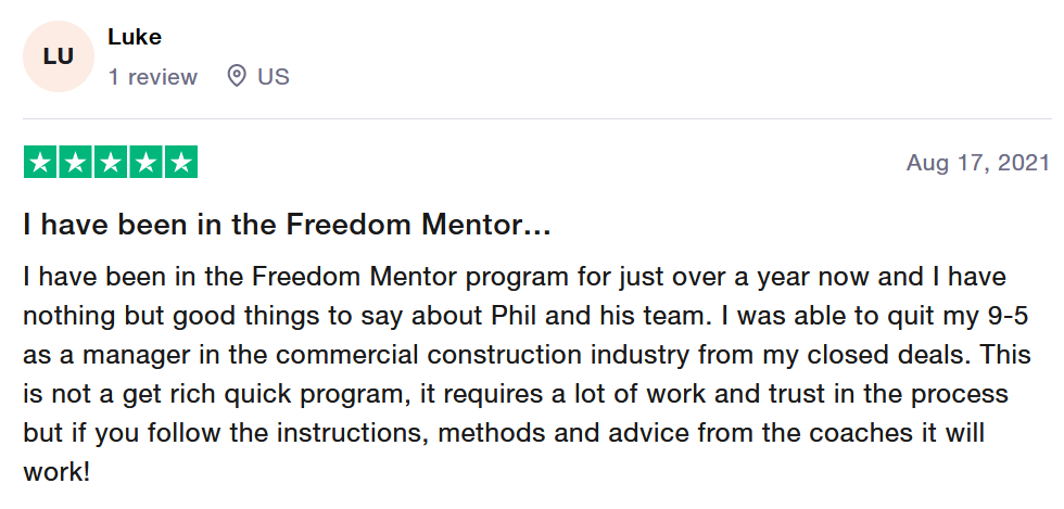 Freedom Mentor review from Luke