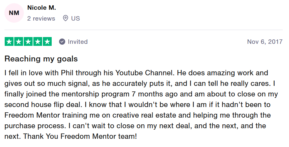 Freedom Mentor review from Nicole