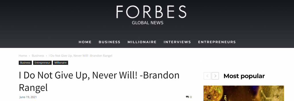 I do not give up, never will - Brandon Rangel 