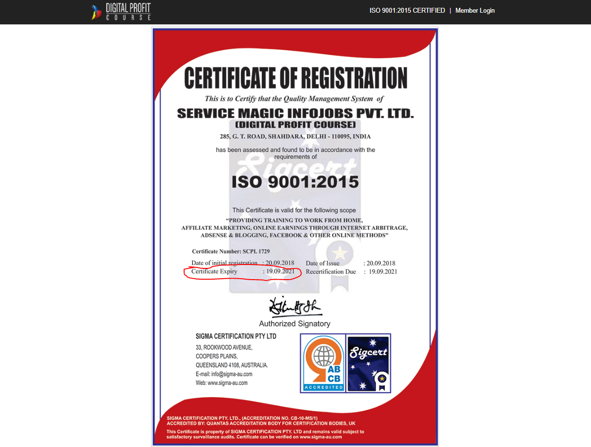 digital profit course expired certification