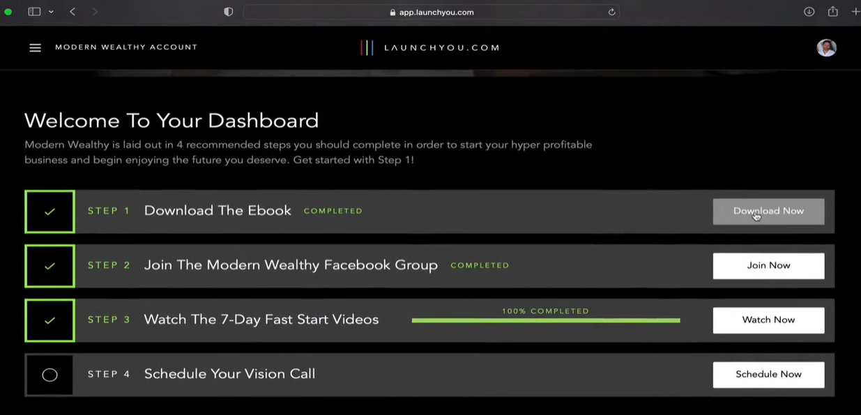 screenshot of modern wealthy account dashboard