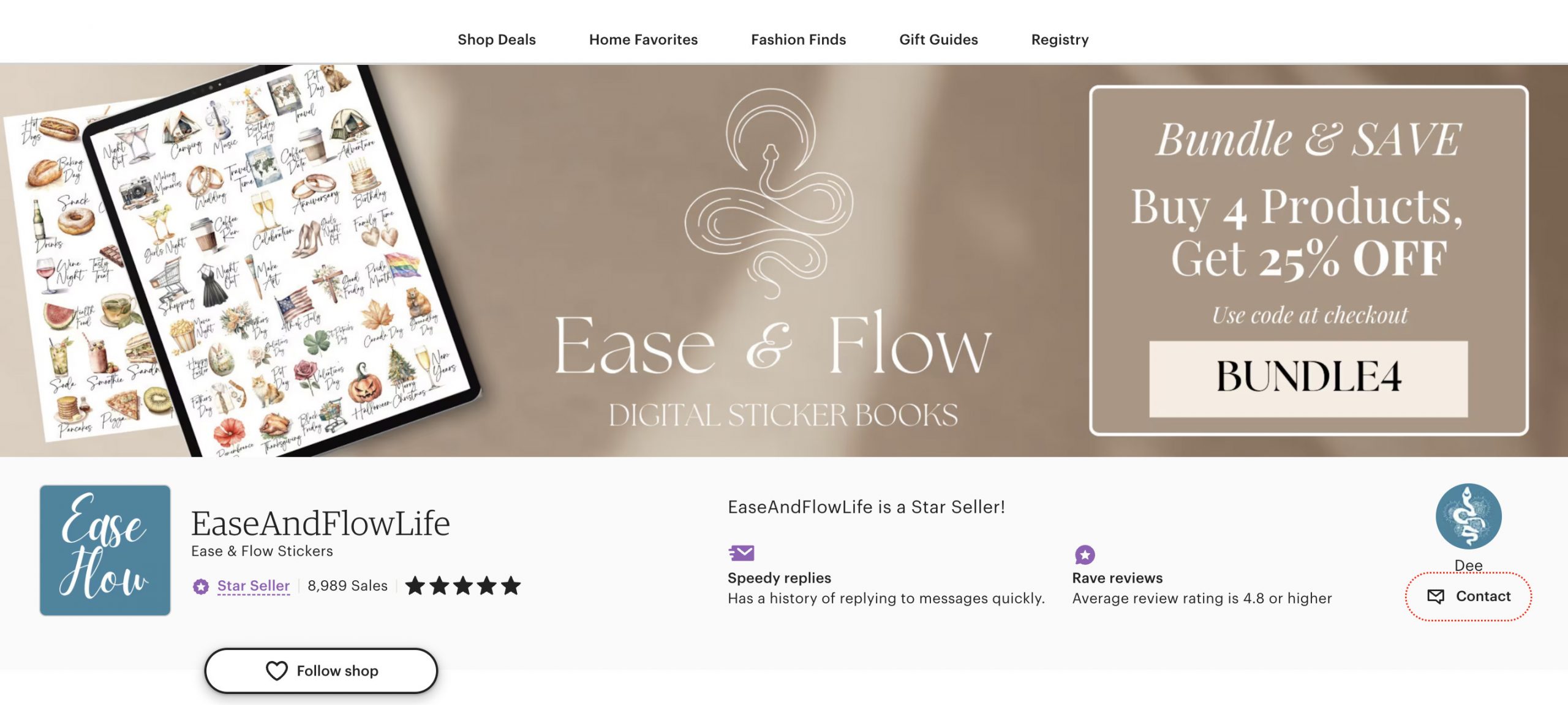 Ease and Flow Etsy sticker store